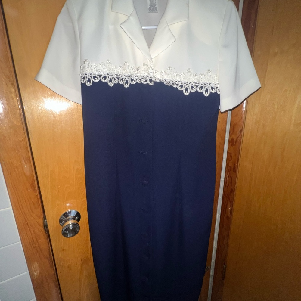 Vintage SL Fashions Cream/Navy Dress